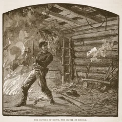リンカーンを殺害したブースの捕縛、1896年刊行の書籍より